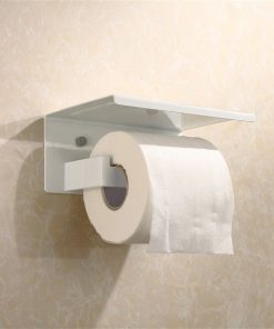 Biely držiak na toaletný papier s poličkou