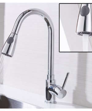 Moderná drezová batéria so spŕškou -chróm, nikel, čierna