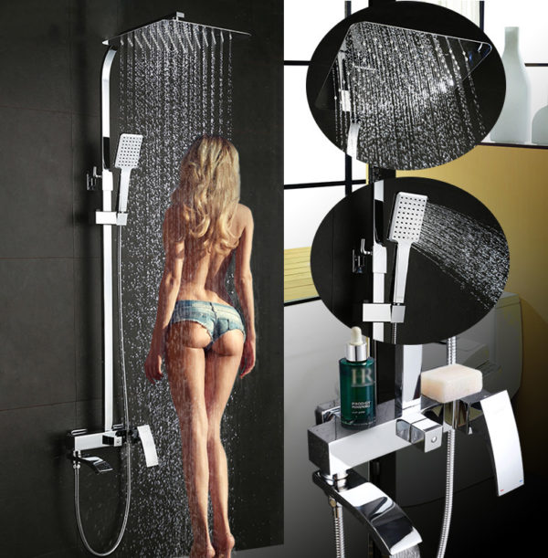 Chrómový sprchový panel s hlavovou sprchou a ručnou sprškou