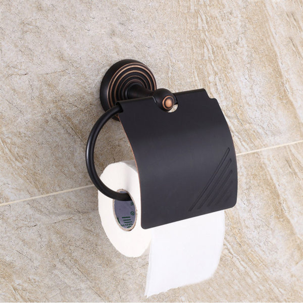 Vintage mosadzný držiak na toaletný papier v čiernej farbe