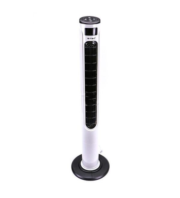 Elegantný stĺpový ventilátor V-TAC s ukazovateľom teploty a ďialkovým ovládaním, 120cm, 55W, Biela farba