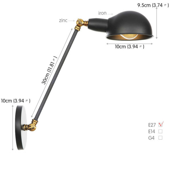 Retro nástenná lampa Side30 v čierno zlatej farbe - Image 2