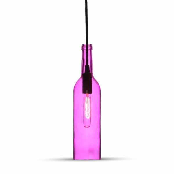 Závesné svietidlo do baru Bottle vo fialovej farbe so skleneným tienidlom