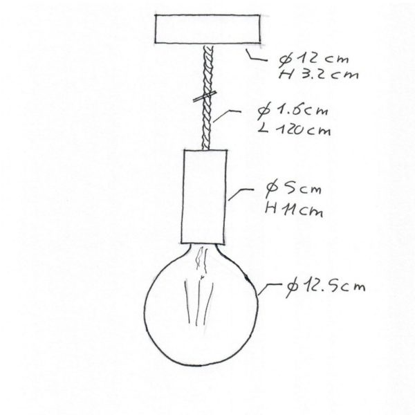 Čierne drevené závesné svietidlo so 16mm káblom - Image 4