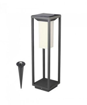 Stojanové solárne svietidlo v priemyselnom dizajne, IP65, 2W, 280lm, čierna farba.