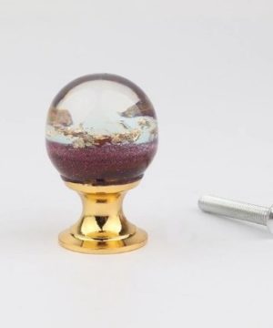 Úchytka na dvierka v tvare živicovej gule s fialovými kamienkami a kryštálmi, 25 mm