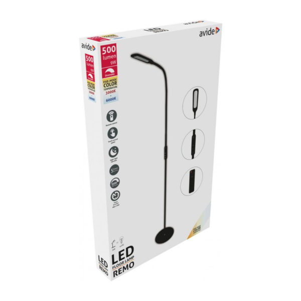 LED Stojacia lampa Remo na diaľkové ovládanie, 9W, 500lm, čierna farba | Avide - Image 2