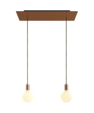 2-svetelné závesné svietidlo so 675 mm obdĺžnikovou rozetou v saténovej medenej farbe