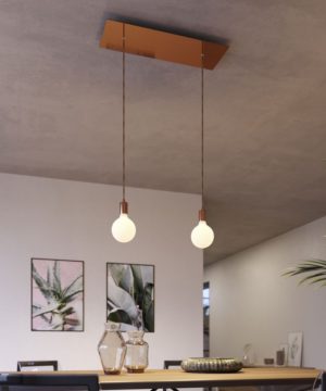 Alternative view of 2-svetelné závesné svietidlo so 675 mm obdĺžnikovou rozetou v saténovej medenej farbe