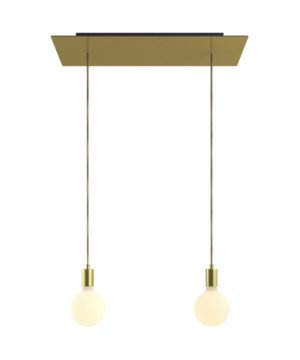 2-svetelné závesné svietidlo so 675 mm obdĺžnikovou rozetou v saténovej mosádznej farbe