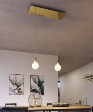 Alternative view of 2-svetelné závesné svietidlo so 675 mm obdĺžnikovou rozetou v saténovej mosádznej farbe