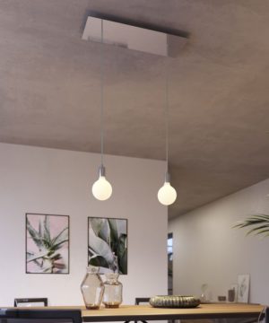 Alternative view of 2-svetelné závesné svietidlo so 675 mm obdĺžnikovou rozetou v saténovej oceľovej farbe