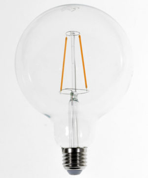 Priehľadná LED žiarovka - G125, 4W, E27, 400lm, Teplá biela