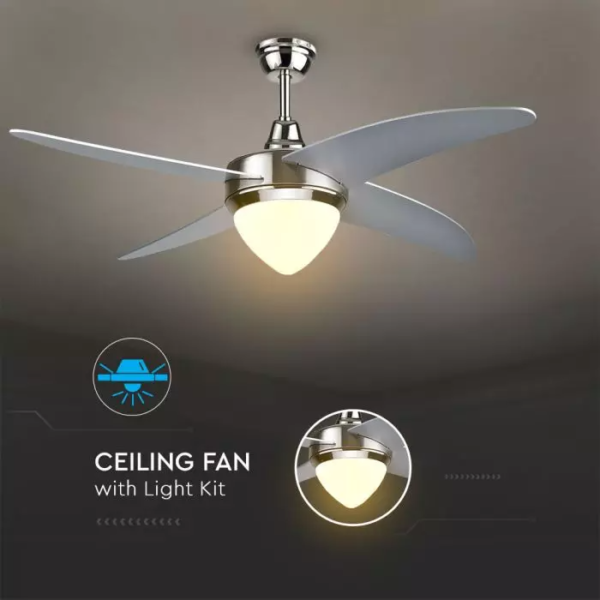 Stropný LED ventilátor 60W, 4 lopatky s 15W LED žiarovkou, 3v1 zmena farby - Image 3