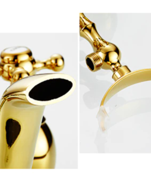 Prepracovaná vaňová batéria a sprcha v zlatej farbe s keramickým dekorom