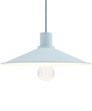 Závesné svietidlo Pastel s modrým textilným káblom a svetlo modrým tienidlom
