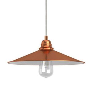 Závesné svietidlo Swing s bielym textilným káblom a medeným tienidlom