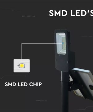 LED solárne pouličné svietidlo s IR diaľkovým ovládaním, Studená biela, 50W, 4000lm, IP65 – Obrázok 7