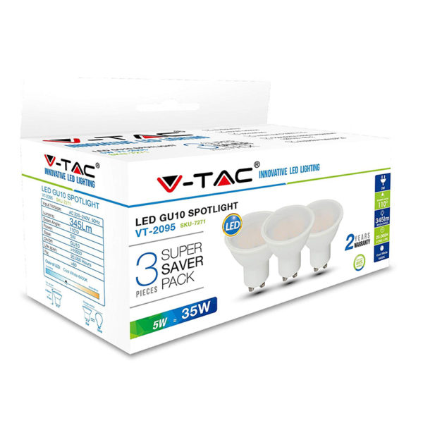 LED žiarovka GU10, 5W, Teplá biela, 400lm, zvýhodnené balenie 3ks