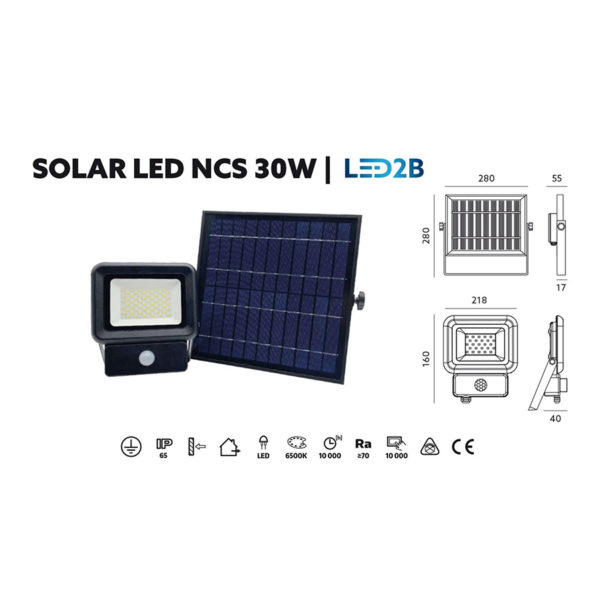 Solárny LED reflektor s detektorom pohybu, 30W, Studená biela, 2100lm - Image 2
