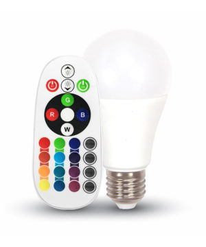 LED žiarovka RGB s ďialkovým ovládaním, 6W, E27, Teplá biela