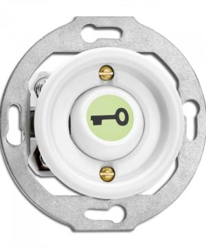 Porcelánové retro tlačidlo symbol kľúča, fluoresenčné (1/0), (bez rámčeka) biely porcelán