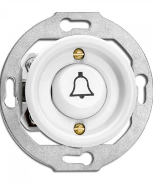 Porcelánové retro tlačidlo symbol zvončeka (1/0), (bez rámčeka) biely porcelán