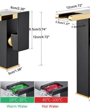 Vysoká čierna batéria s LED podsvieteným vodopádom vody