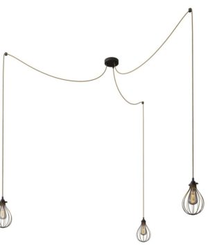 Závesné svietidlo pavúk s 3 retro tienidlami v čiernej farbe