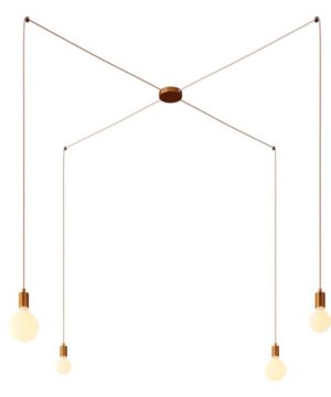 Závesné svietidlo pavúk so 4 objímkami v brúsenej medenej farbe