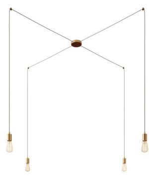 Závesné svietidlo pavúk so 4 objímkami v brúsenej mosádznej farbe