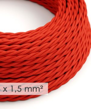 Kábel so širokým priemerom 3x1,50 skrútený v červenej farbe, umelý hodváb, 1 meter