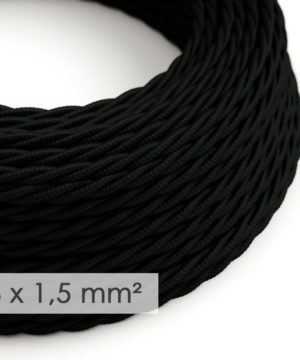 Kábel so širokým priemerom 3x1,50 skrútený v čiernej farbe, umelý hodváb, 1 meter