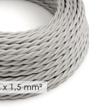 Kábel so širokým priemerom 3x1,50 skrútený v striebornej farbe, umelý hodváb, 1 meter