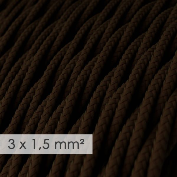 Kábel so širokým priemerom 3x1,50 skrútený v tmavo hnedej farbe, umelý hodváb, 1 meter - Image 2