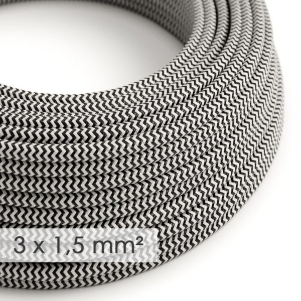 Kábel so širokým priemerom 3x1,50 so vzorom Black/White, umelý hodváb, 1 meter