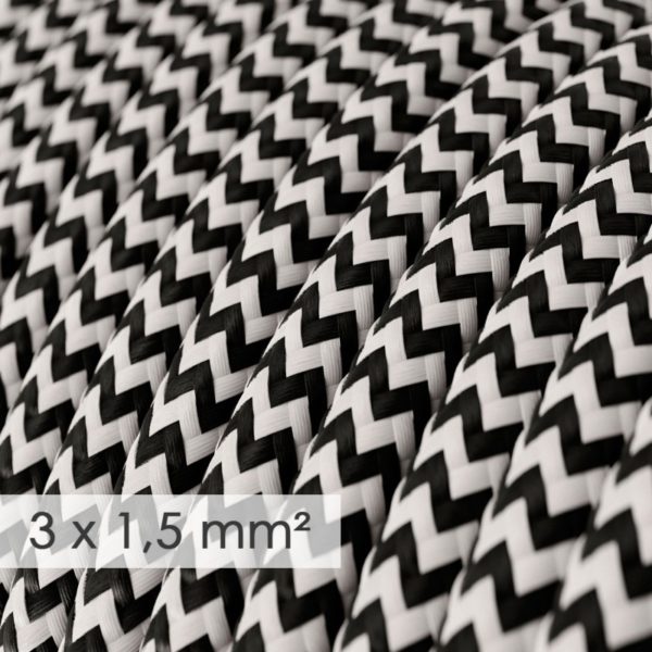 Kábel so širokým priemerom 3x1,50 so vzorom Black/White, umelý hodváb, 1 meter - Image 2