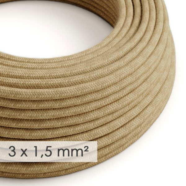 Kábel so širokým priemerom 3x1,50 v podobe retro lana, juta, 1 meter