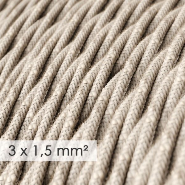 Textilný kábel so širokým priemerom 3x1,50 skrútený s neutrálnym vzorom, ľan, 1 meter - Image 2