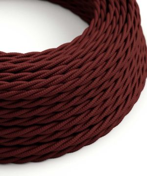 Textilný kábel skrútený v bordovej farbe, umelý hodváb, 3 x 0.75mm, 1 meter