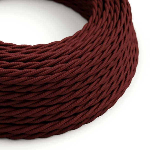 Textilný kábel skrútený v bordovej farbe, umelý hodváb, 3 x 0.75mm, 1 meter