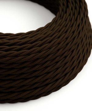 Textilný kábel skrútený v tmavo hnedej farbe, umelý hodváb, 3 x 0.75mm, 1 meter