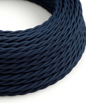 Textilný kábel skrútený v tmavo modrej farbe, umelý hodváb, 3 x 0.75mm, 1 meter