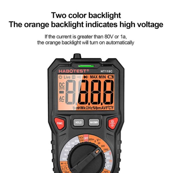 Multimeter digitálny s baterkou Habotest HT118C, True RMS, NCV, Testovanie batérií - Image 6