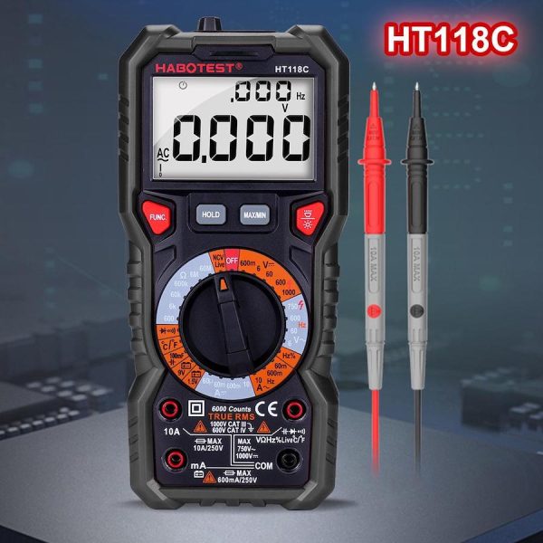 Multimeter digitálny s baterkou Habotest HT118C, True RMS, NCV, Testovanie batérií - Image 7