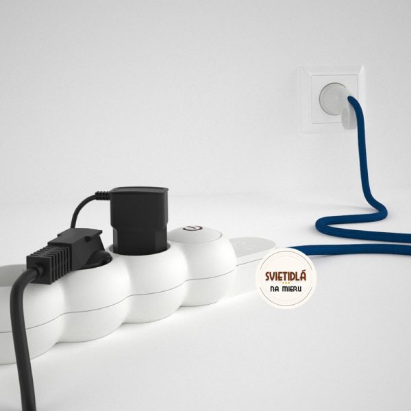Predlžovací kábel s elektrickým káblom pokrytým umelým kráľovsky modrým hodvábom a zástrčkou - Image 2