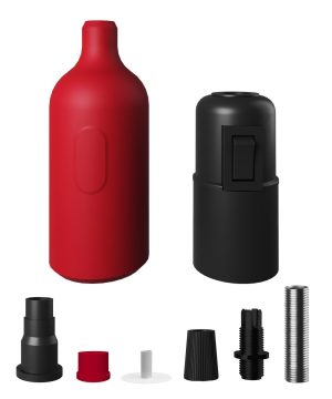 Alternative view of Silikónová objímka E27 s vypínačom a so skrytou káblovou svorkou v červenej farbe