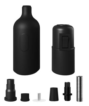 Alternative view of Silikónová objímka E27 s vypínačom a so skrytou káblovou svorkou v čiernej farbe