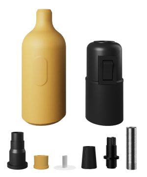 Alternative view of Silikónová objímka E27 s vypínačom a so skrytou káblovou svorkou v horčicovej farbe