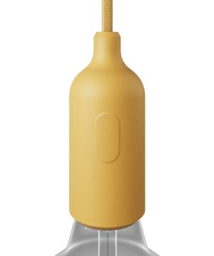 Silikónová objímka E27 s vypínačom a so skrytou káblovou svorkou v horčicovej farbe